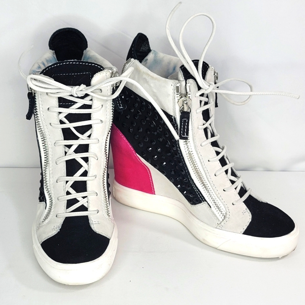 Giuseppe Zanotti Crystal Embellished Suede Wedge Sneakers Size 39 (US-9) S1276